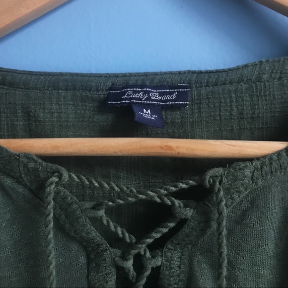 Lucky Brand Lace Up Olive Green Blouse - Picture 3 of 5